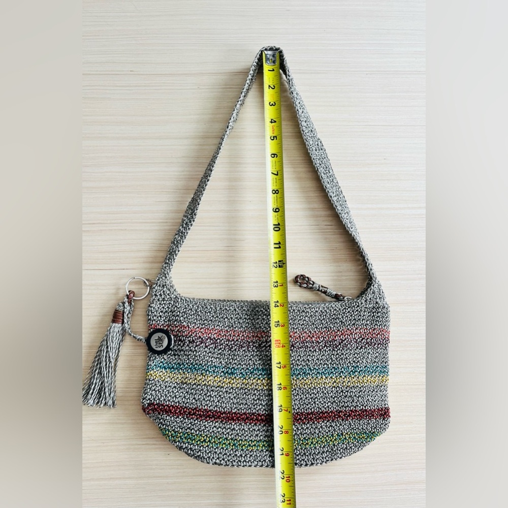 The Sak Multicolor Stripes Gray Crochet Shoulder Bag Purse - Picture 4 of 8